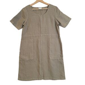 Pure Jill‎ Linen Dress Women's Small Sage Green Short Sleeve Pockets Lagenlook